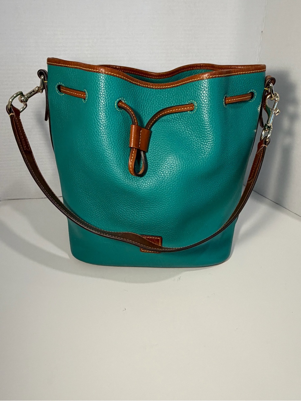 Dooney & Bourke Pebble Grain Leather Tasha Drawstring Shoulder Bag - Teal - Picture 2 of 9